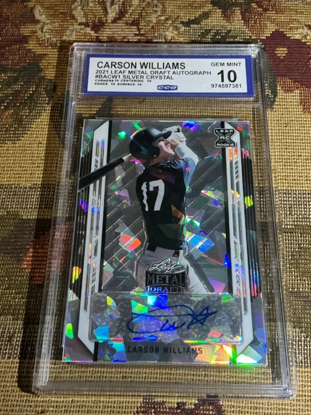 2021 Leaf Metal Draft - Carson Williams #BA-CW1 Silver Crystals Graded CCG 10 Au